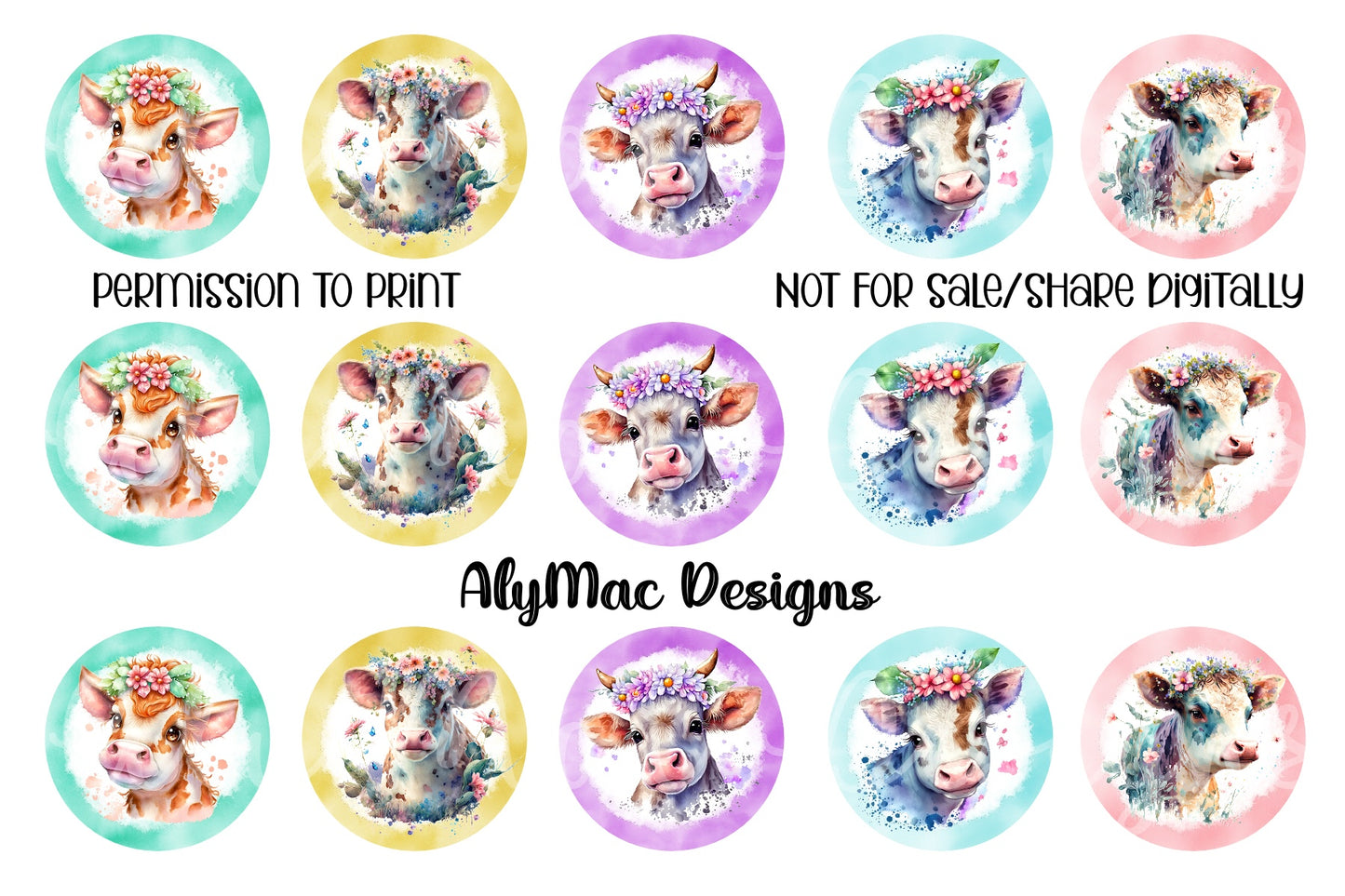 Watercolor Cows Bottle Cap Images