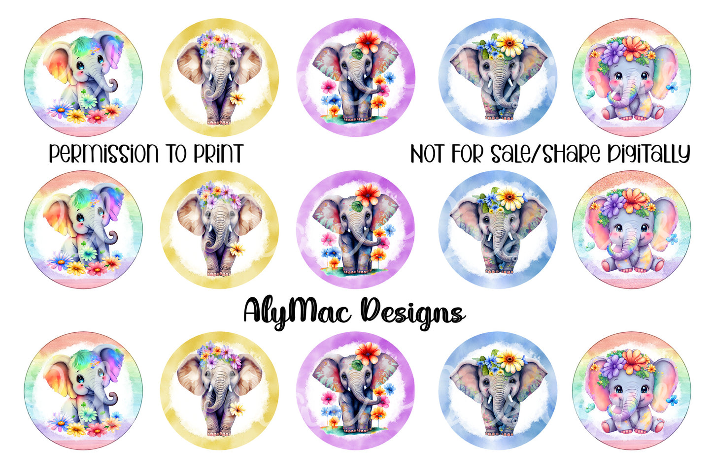 Watercolor Elephants Bottle Cap Images