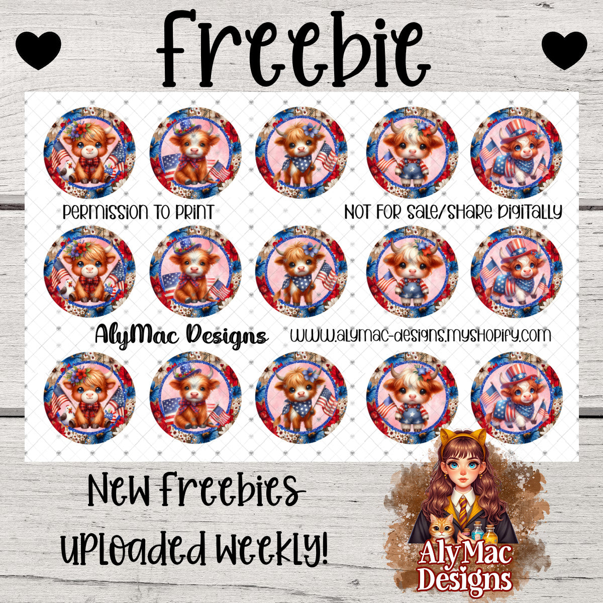 Floral 4th of July Cows FREEBIE