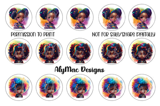 Watercolor Girls Bottle Cap Images