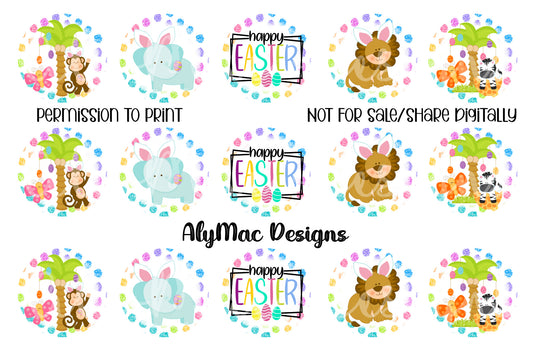 Easter Jungle Animals Bottle Cap Images