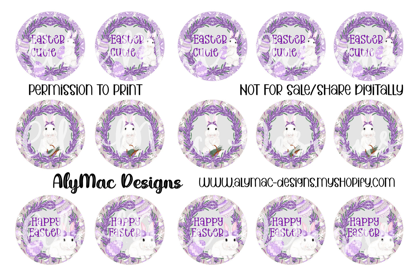 Lavender Bunnies Bottle Cap Images