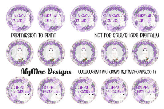 Lavender Bunnies Bottle Cap Images