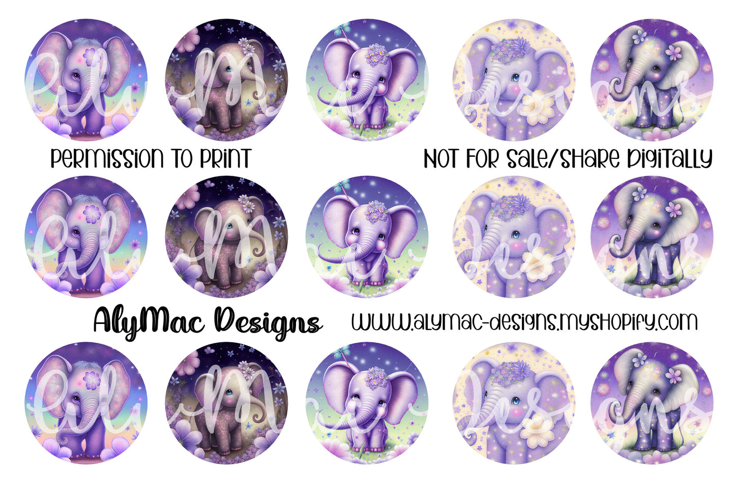 Purple Baby Elephants Bottle Cap Images