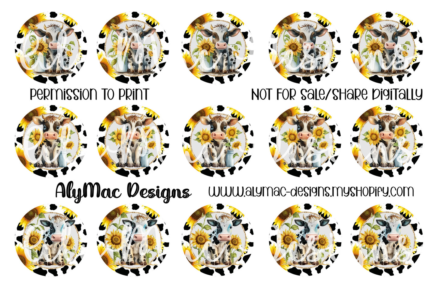 Sunflower Cows Digital Bottle Cap Images