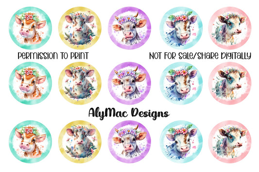 Watercolor Cows Bottle Cap Images