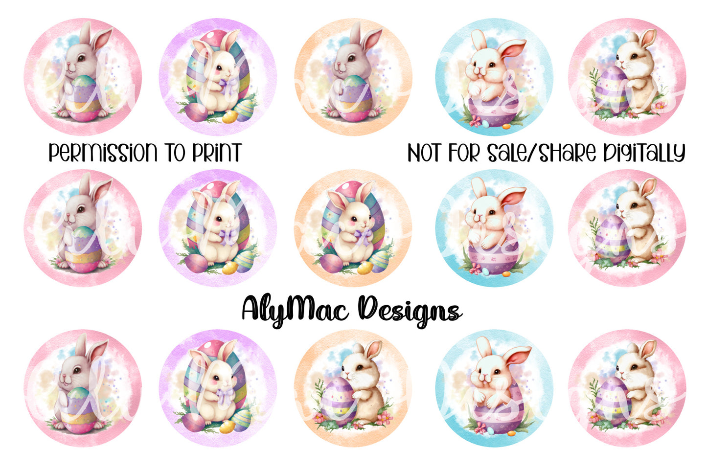 Watercolor Bunnies Bottle Cap Images