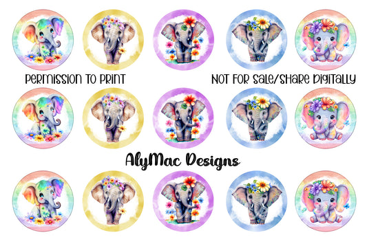 Watercolor Elephants Bottle Cap Images