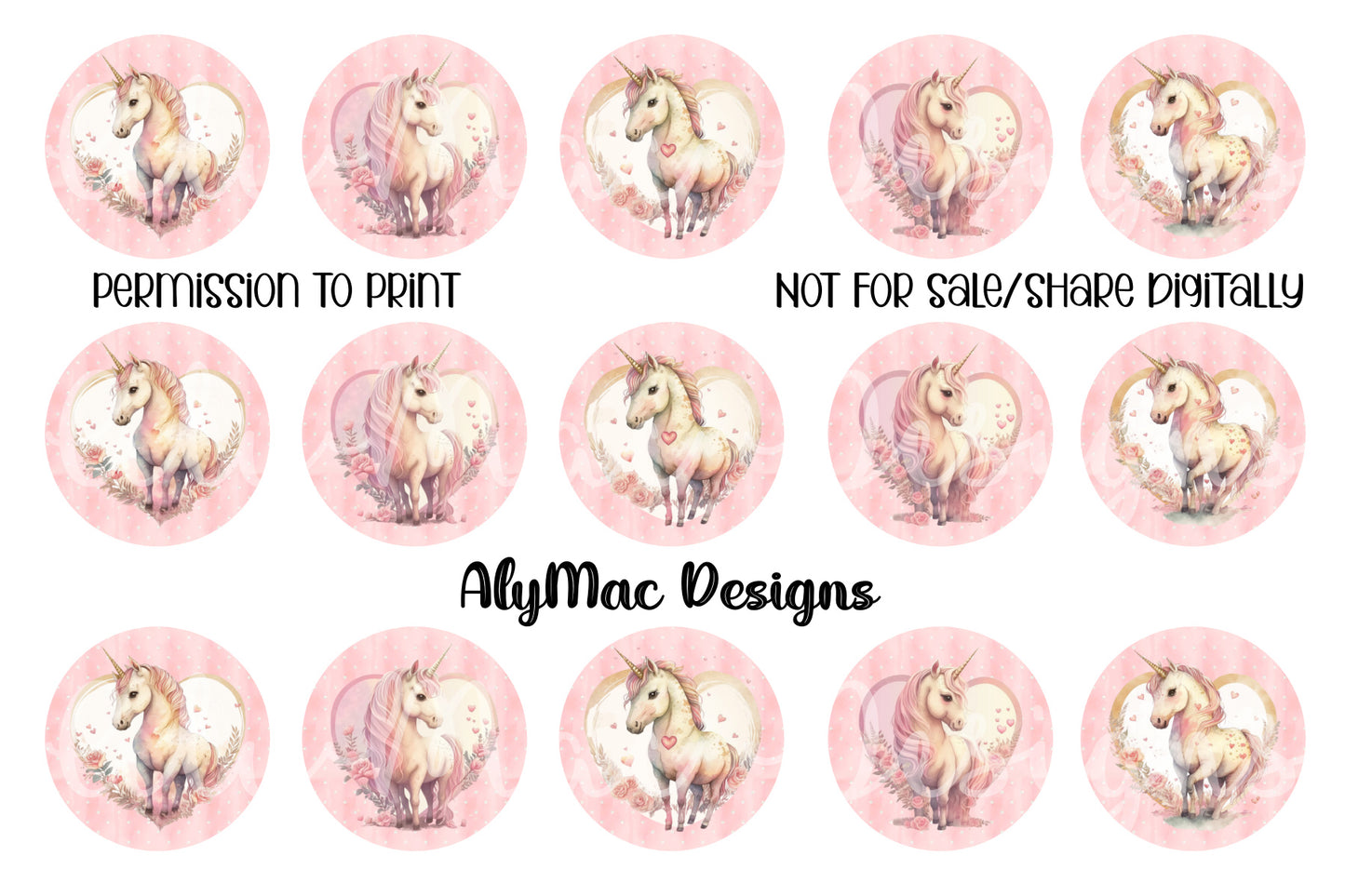 Watercolor Unicorns Bottle Cap Images